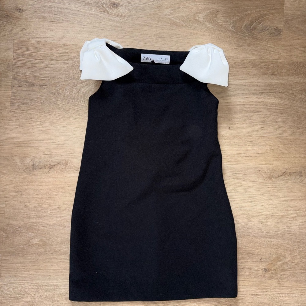 Zara Black Sleeveless Dress with White Shoulder Bows